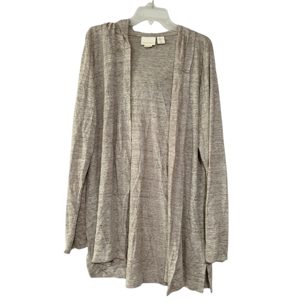 Cynthia Rowley Linen Cardigan Sweater Womens Gray XL Long Sleeve Hooded Open